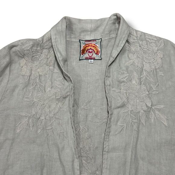 Johnny Was Sadie Heavy Linen Coat Gray Women’s Open Front Long Jacket Size M/L - Picture 4 of 14